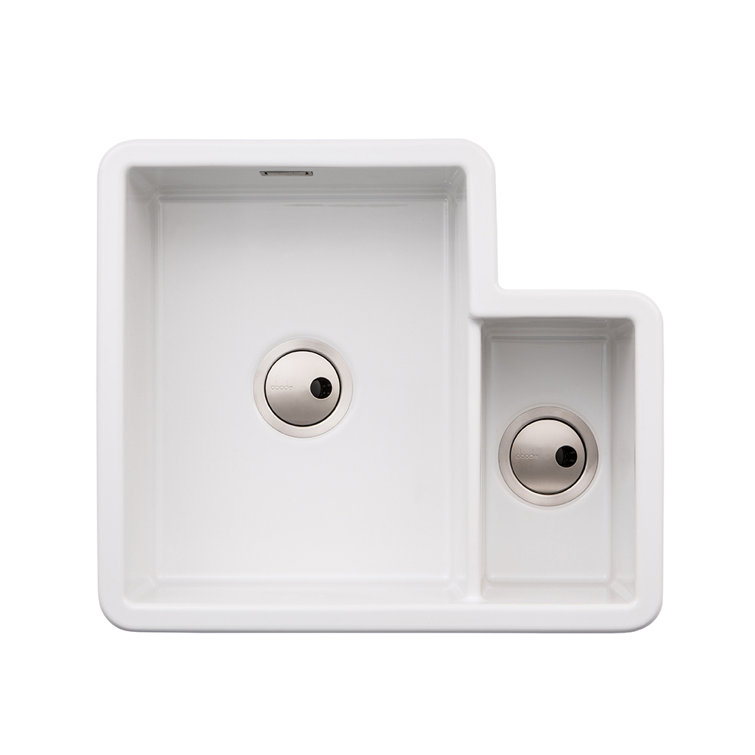 Abode Sandon 520mm W Double Bowl Ceramic Undermount Kitchen Sink